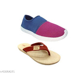 Blue & Pink Mesh Ballerina Shoes & Cream Slipper Combo (Pack of 2), ankle loop style, lightweight and foot-friendly for women, India origin