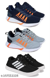 Multicolor lightweight canvas Bersache sports shoes for kids, breathable and durable with shock absorption - Pack of 3, suitable for running, walking, gym, trekking, and hiking