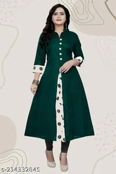 Digital Print Cotton Blend Kurti, three-quarter sleeves, solid combo design for parties or outings. Ideal for women's everyday wear with matching bottoms and accessories