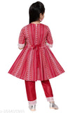 Embellished cotton blend anarkali dress set with harem pants for kids, three-quarter sleeves and matching dupatta. Indian kidswear collection in various sizes from 2-3 years to 9-10 years