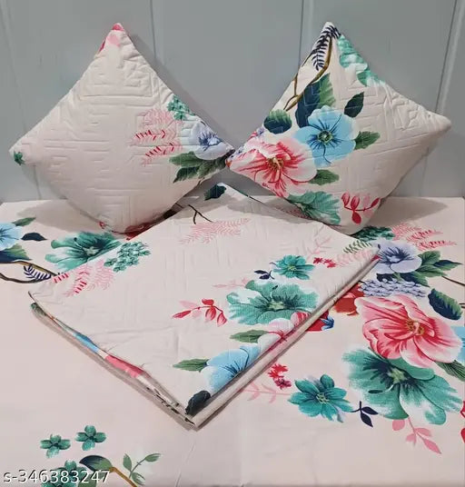 Multicolor cotton superfine heavy quality 5pc bedsheet set with embroidery and zipper, ideal for adult's double king AC room