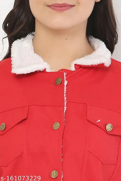 Denim fur casual jacket, solid pattern, long sleeves, women's clothing