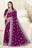 Georgette embroidered saree for women, traditional Indian festive wear with free size and 5.5m length