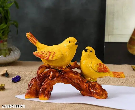 Handcrafted resin sparrow pair sitting on tree branch figurine, perfect for home decor