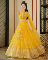 Embroidered semi-stitched net lehenga choli for girls, Indian traditional attire with long sleeves and net dupatta