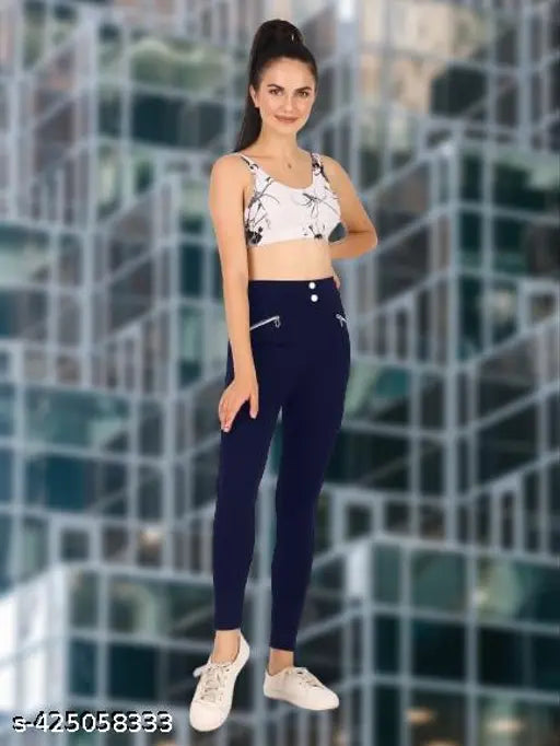 Navy blue chain pocket jegging for women & girls on a mannequin, solid polyester fabric, TIPKOO fashion innovation