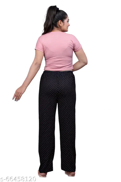 Women's small dot printed cotton pyjama (S-3XL), ideal for night wear & lounge, cheerful maxi length design