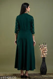 Green rayon embroidered Anarkali gown kurti kurtis, three-quarter sleeves, Indian fashion trend for women's events
