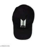 Black cotton BTS Cap, embroidered baseball cap with BTS logo