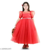 Red net party dress for girls, toy balloon design, suitable for 1-2 to 10-11 years old