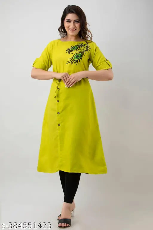 Fashionable cotton slub dijital print Anarkali kurti for women - Solid combo, short sleeves, S-36in/44in, India