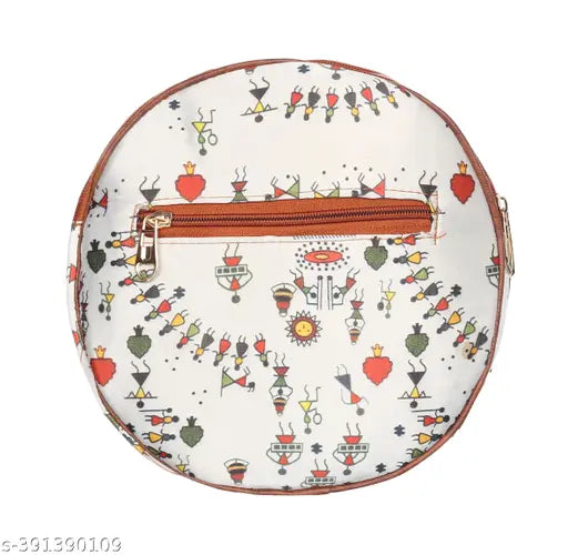 White fabric colorblock sling bag for women, stylish with 4 compartments, free size (8x4x9in), made in India