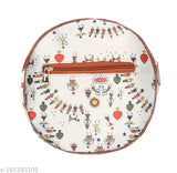 White fabric colorblock sling bag for women, stylish with 4 compartments, free size (8x4x9in), made in India