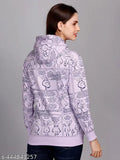 Fleece blend women's winter hoodie sweatshirt (Flee39 Series), printed pattern, long sleeves, featuring pockets - Large size on model, gentle machine wash, India origin