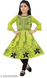 Cotton party frock with leggings set for kids, printed anarkali dress and pyjamas bottom, 4-5 years size, Indian ethnic wear