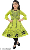 Cotton party frock with leggings set for kids, printed anarkali dress and pyjamas bottom, 4-5 years size, Indian ethnic wear