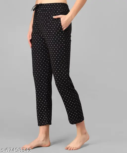 Black cotton lounge wear pyjama night dress for women and girls (pack of 1), above-knee length, printed with soft elasticated waistband