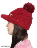 Warm, snow-proof beanie cap in assorted colors (1 pack), featuring fur-lined visor pompom. Ideal for women's and girls' winter wear, imported from India