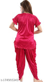 Satin calf-length nighty set for women, solid and stylish, Indian origin