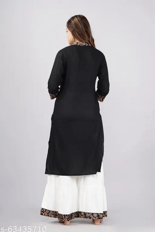 L Indigo Rayon Girls Sharara set: Casual wear Kurti with three-quarter sleeves, solid net design, Indian origin