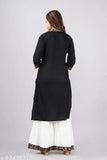 L Indigo Rayon Girls Sharara set: Casual wear Kurti with three-quarter sleeves, solid net design, Indian origin
