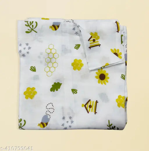 Premium organic cotton Febvibe Baby Muslin Swaddle, 100x100cm for 0-18 months, featuring hand-block cartoon prints