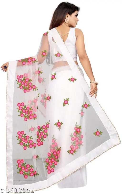 Indian net embroidery saree with lace work, free size, 5.5m length