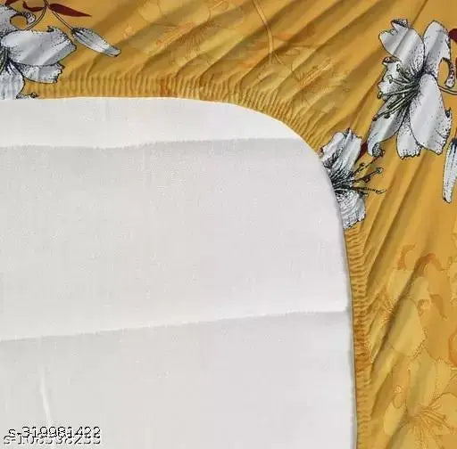Legacy Premium Cotton Blend King Size Elastic Fitted Bedsheet with Floral Print & 2 Pillow Covers, Supersoft, 72x78+10 inches, New Yellow Flower