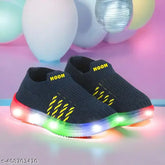 Dark blue slip-on LED light wale shoes: breathable canvas for kids age 15, suitable for summer and winter