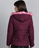 Coral maroon full sleeve puffer jacket (nylon), winter wardrobe essential