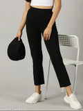 Black polyester AOOSH women's skinny fit trousers with elastic band closure, ankle length