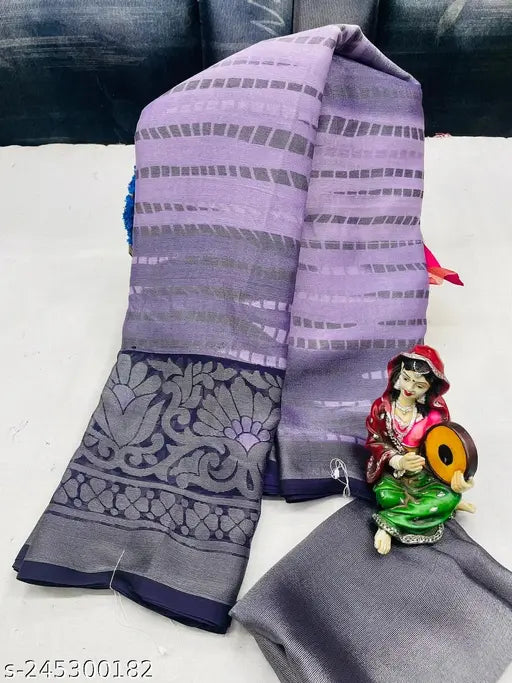 Striped Georgette brasso lining saree with embellished separate blouse piece, new generation traditional Indian wear