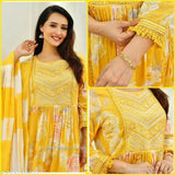 Monsoon wear rayon kurta set with dupatta - trendy, comfortable, ankle-length 3/4 sleeve print ethnic wear for women (India)