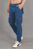 Blue denim cargo joggers for men, solid pattern by Nivasu