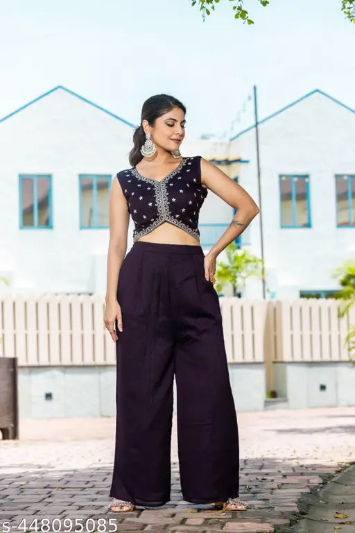 Teal embroidered rayon kurti set with palazzo pants - festive party wear for women