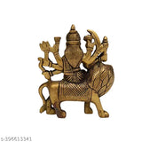 Yellow antique finish, 100% pure brass Goddess Durga idol for desk, car, and home decor. Product height: 3 inches