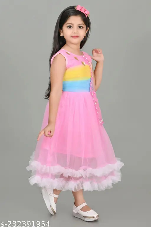 Sleeveless, embellished net maxi dress for 2-3 year old girls, Indian party wear