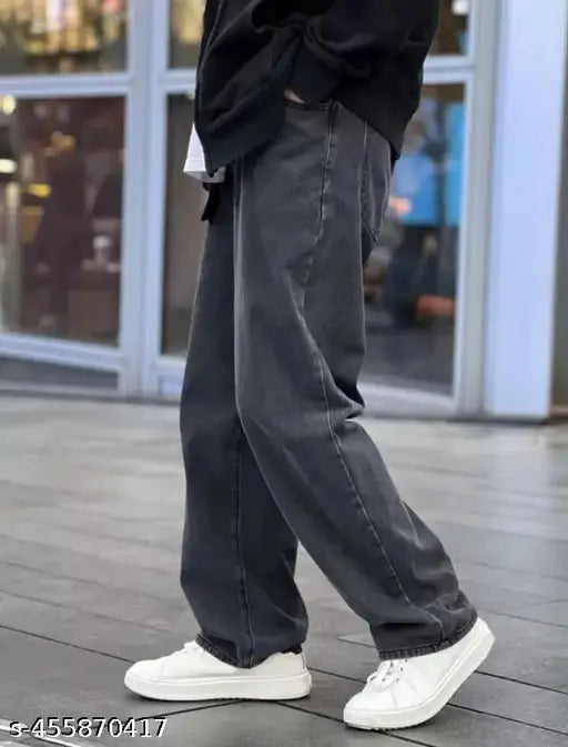 Men's cotton baggy jeans, solid-colored, size 30 (waist 30in, length 39in, hip 38in), made in India