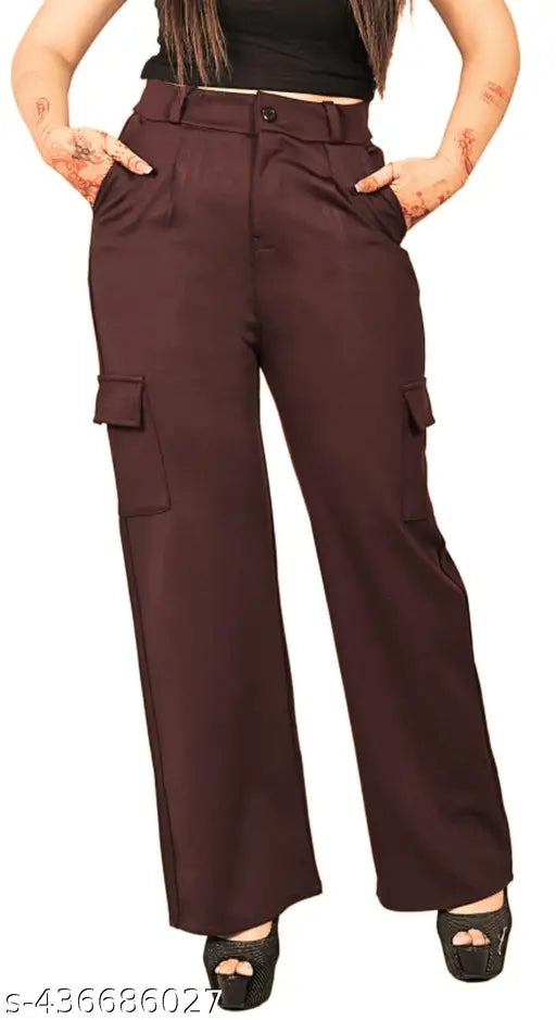 Solid cotton-lycra comfort cargo pants for women (R1, 4 pockets, pack of 1), made in India