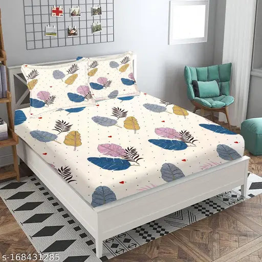 Microfiber queen fitted elastic bedsheet with botanical print, fits 8-inch mattress (72 X 78 inches), ideal for summer