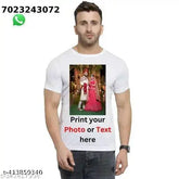 Custom Personalised White Polyester Round Neck T-Shirt, ideal for personal photos & text