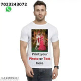 Custom Personalised White Polyester Round Neck T-Shirt, ideal for personal photos & text