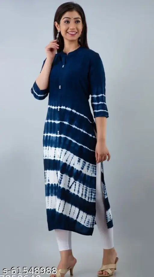 Blue cotton A-line kurti, three-quarter sleeves, printed combo – Inavish Women Solid Kurti, SD Fashion