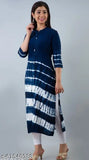 Blue cotton A-line kurti, three-quarter sleeves, printed combo – Inavish Women Solid Kurti, SD Fashion