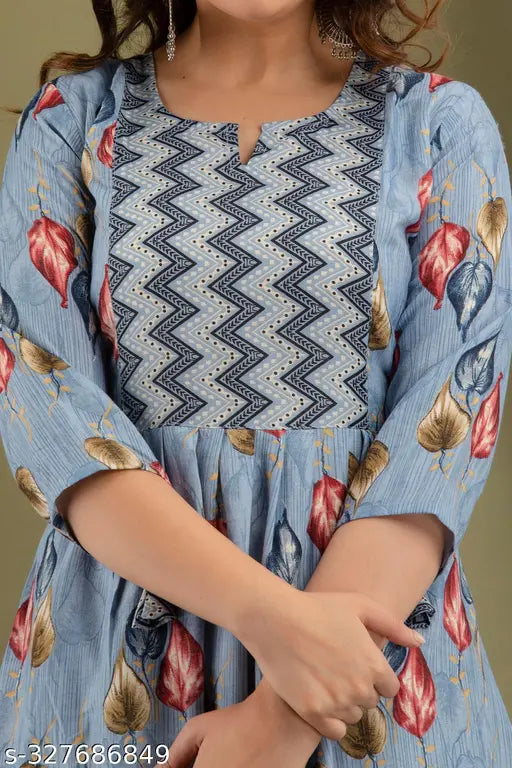 CE Patti Zigzag A Kurta Set - Indian-origin printed cotton kurta with palazzos, featuring three-quarter sleeves and a versatile fit (S-XXL)