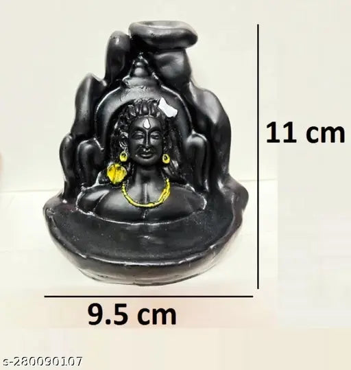 Shining Adi Shankara poly resin incense holder with 51 smoke dhoop cones, creating a reverse smoky waterfall for spiritual spaces