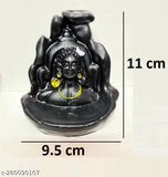 Shining Adi Shankara poly resin incense holder with 51 smoke dhoop cones, creating a reverse smoky waterfall for spiritual spaces