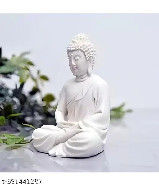 White resin Buddha statue decor, 5.5-inch pack of 1 for Fengshui, meditation enhancer