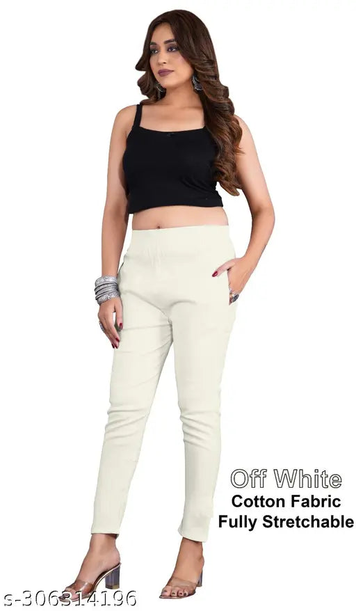 Cotton Cigar pants - White women's jeggings, high-quality design, India origin