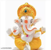 Yellow resin Ganesh idol for car dashboard, decorative home item (20cm x 10cm x 6.5cm)